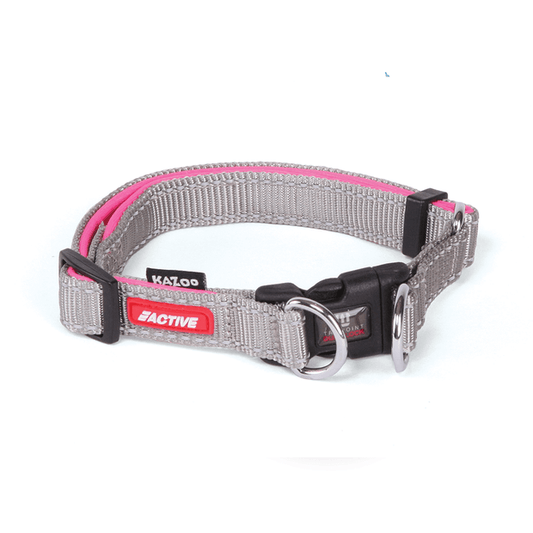 Active Adjustable Nylon Collar Silver/Pink LARGE