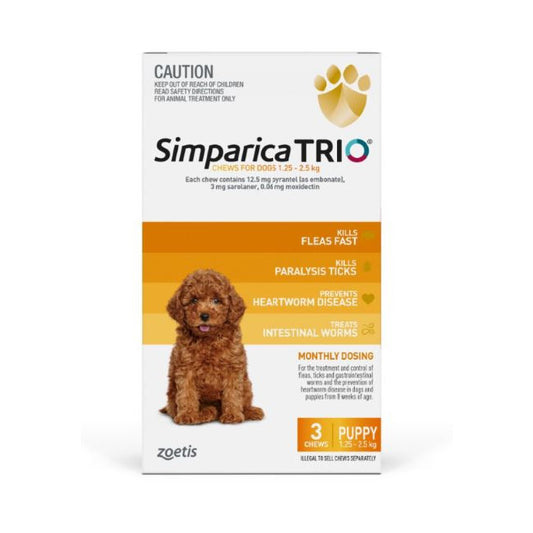 Simparica TRIO 3 Chews Yellow 1.25 - 2.5kg
