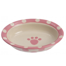 Polka Paws Cat Bowl Oval Pink 15cm