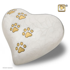 A Pet Memorial Love Heart Solid Brass Hand Painted White 17cm Wide - Pets to 25kg
