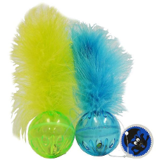 Scream Lattice Ball w/Feather Cat Toy Green and Blue 2pk