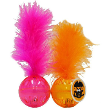 Scream Lattice Ball w/Feather Cat Toy Loud Orange & Pink 2pk