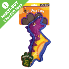 Pet One Dog Toy Adventure Squeaky Dinosaur Colourful 27cm
